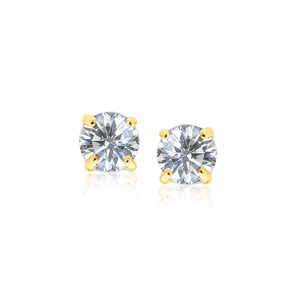 14 Karat Gelbgold Stud Ohrringe mit Weißfarben Facetted Cubic Zirkonia (6mm)