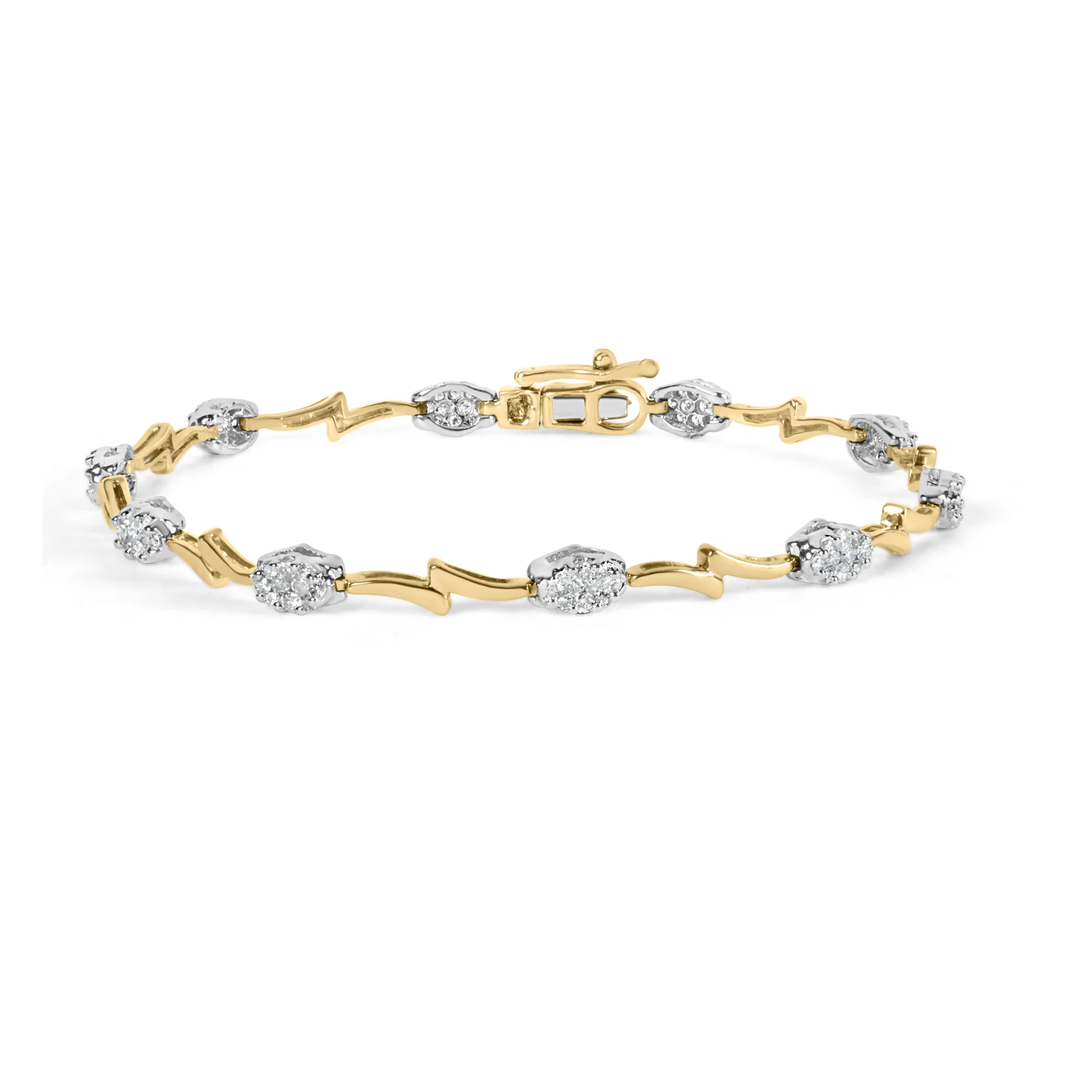 10K Weiß - und Gelbgold 1,00 Cttw Diamant Oval Shape Cluster Link Armband (I-J Farbe, SI2 - I1 Klarheit) - 7