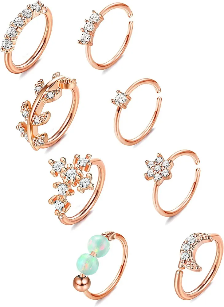 8pcs 20G Edelstahl Nasen-Hoop - Ring für Frauen Männer gepflastert CZ Kreuz Mond Blumen Crawler Knorpel Ohrringe Nasen Piercing Hoop Körper Piercing Schmuck