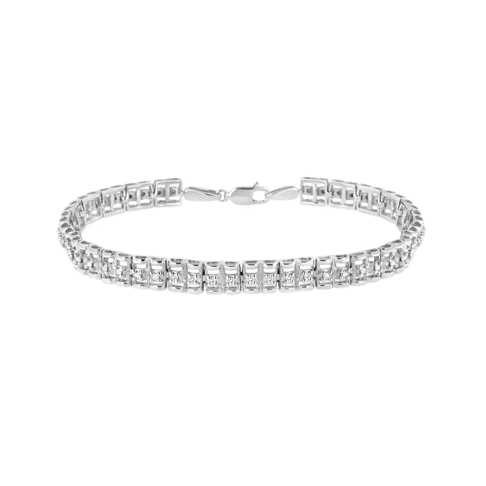 .925 Sterling Silber 1 / 10 Cttw Diamond Double-Link 7