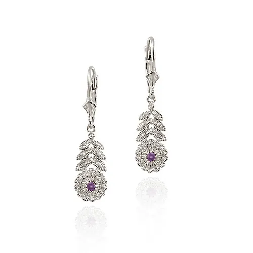 Sterling Silber Amethyst & Diamant Akzent Blumen DangleEarrings