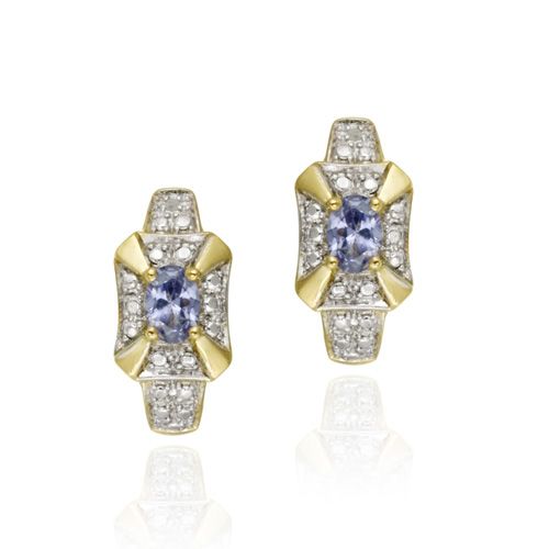18 Karat Gold über Sterling Silber Tanzanit CZ& Diamant Akzent Rechteck Frame Halb Hoop Ohrringe