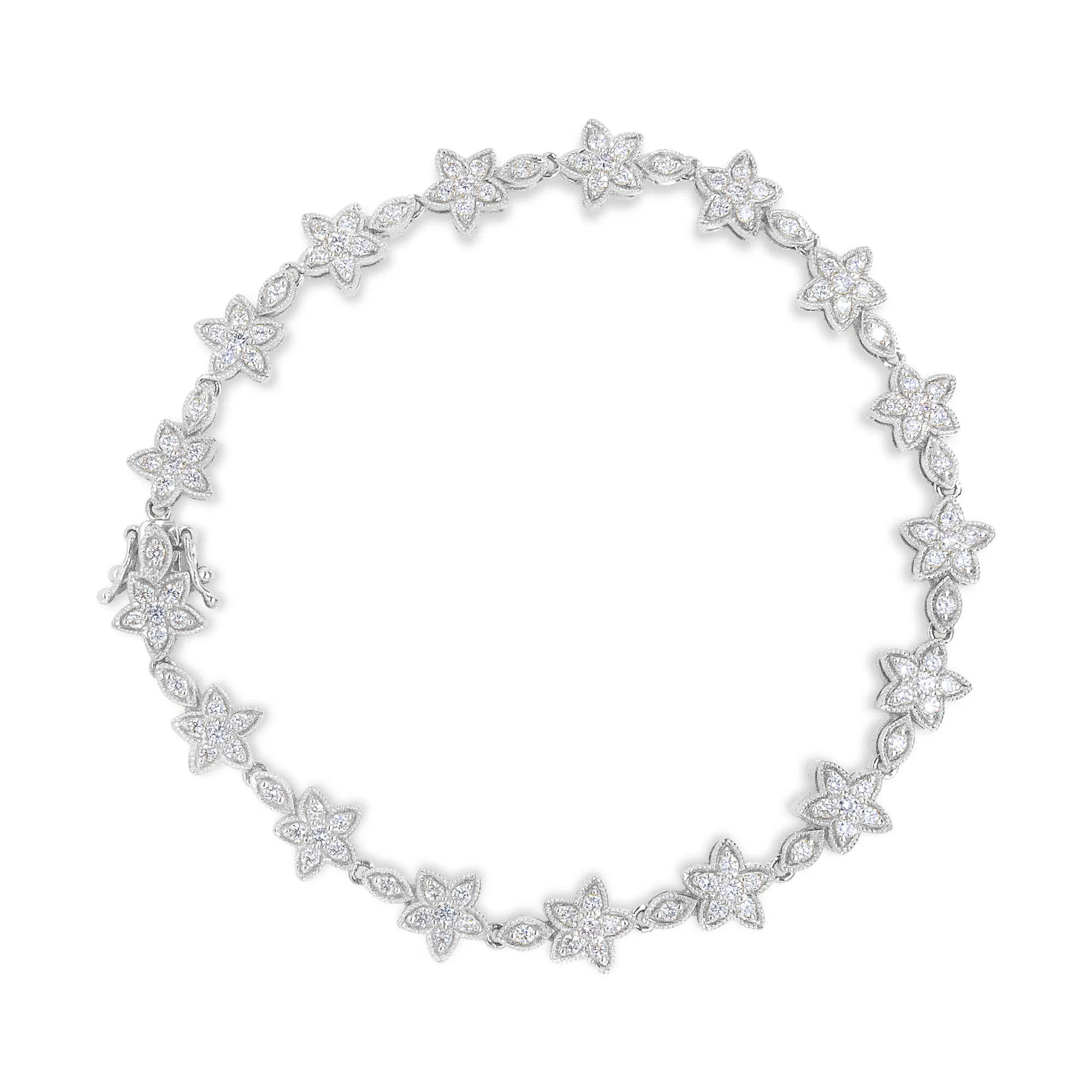 14 Karat Gold 1 1 / 5 Cttw Round Diamond Floral Stern-Shaped Link Armband (H-I Farbe, SI1 - SI2 Klarheit) - Größe 7