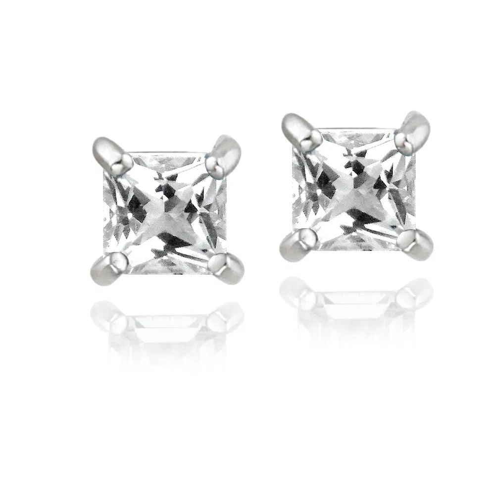 Sterling Silber .9ct Weiße Topaz Quadrat-Stapel - Ohrringe, 4mm