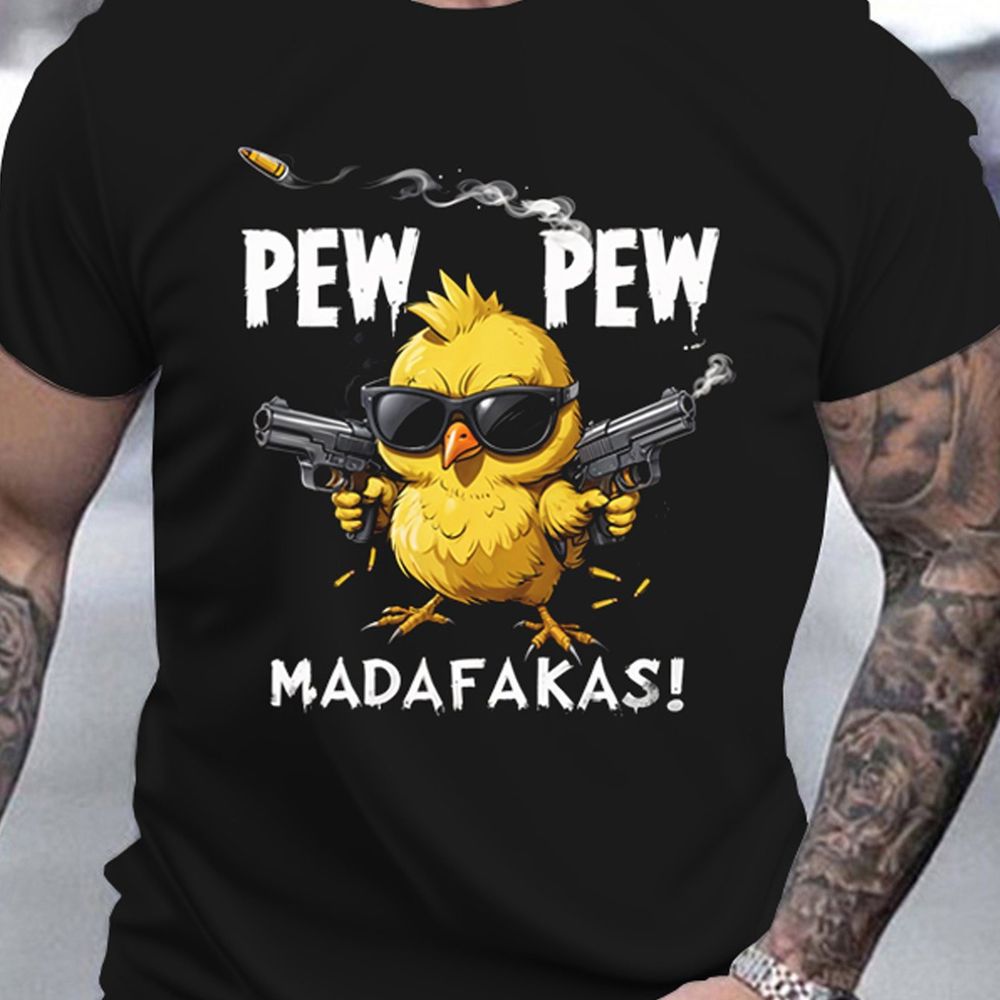 Casual Polyester-T - Shirt mit Cool Chicken Muster, Rundhals, Kurzärme, Fitted Style, gestrickt - Sommer Tierdruck Top, leicht elastisch