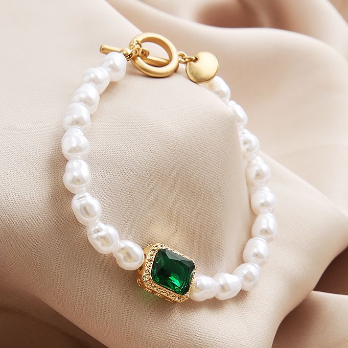 Retro Mode einfaches Temperament eingelegt Grün Edelstein Armband