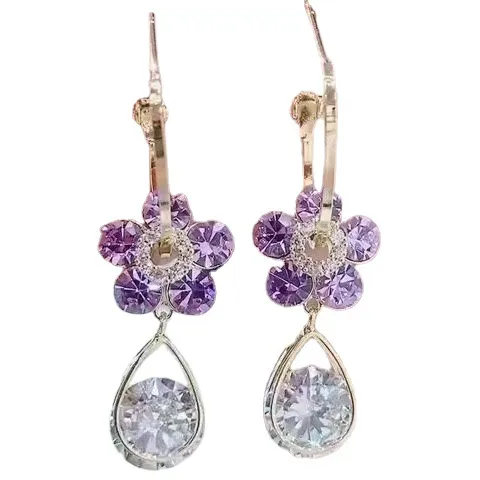 S925 Silber Nadel Purple Crystal Flower Ohrringe