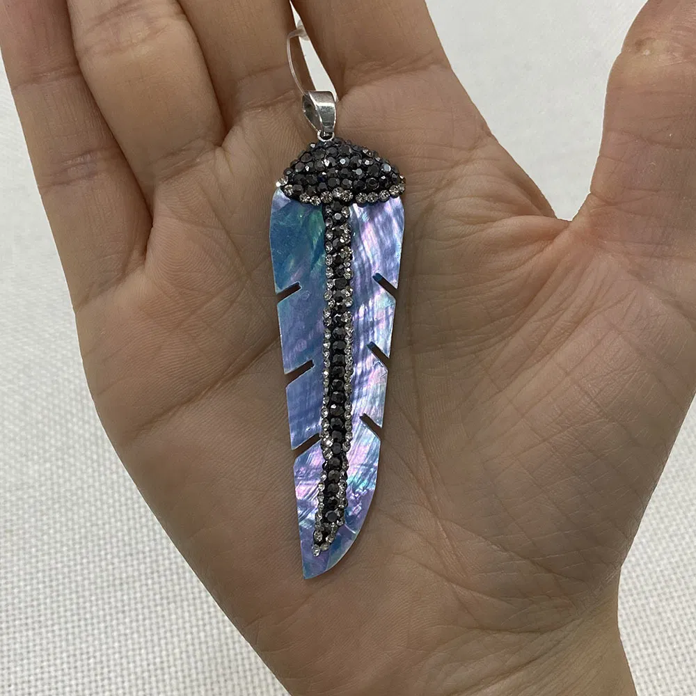 Natürliche Shell Abalone und Diamant Anhänger 20x67mm
