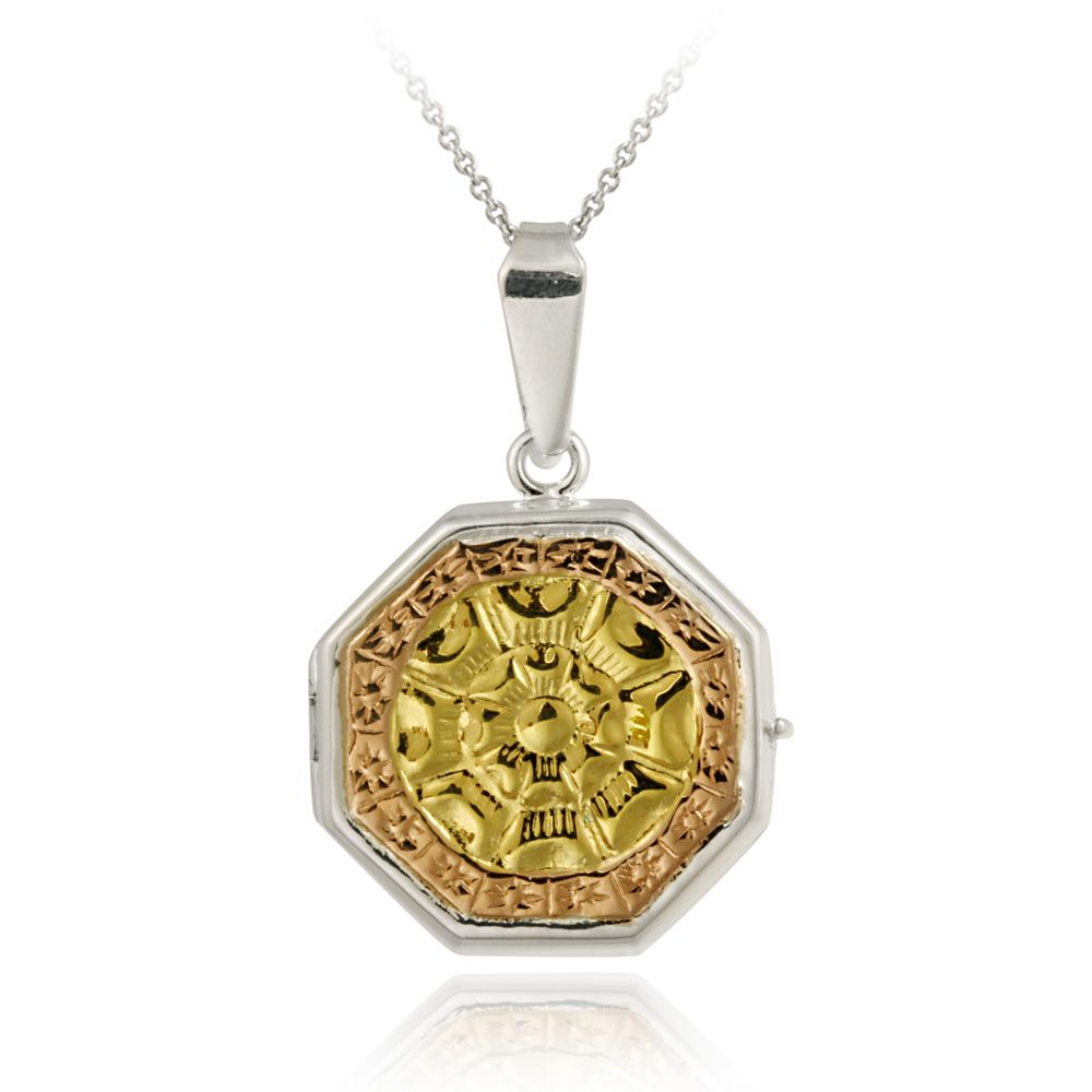 Sterling Silver Tri-Color Medallion Locket Anhänger
