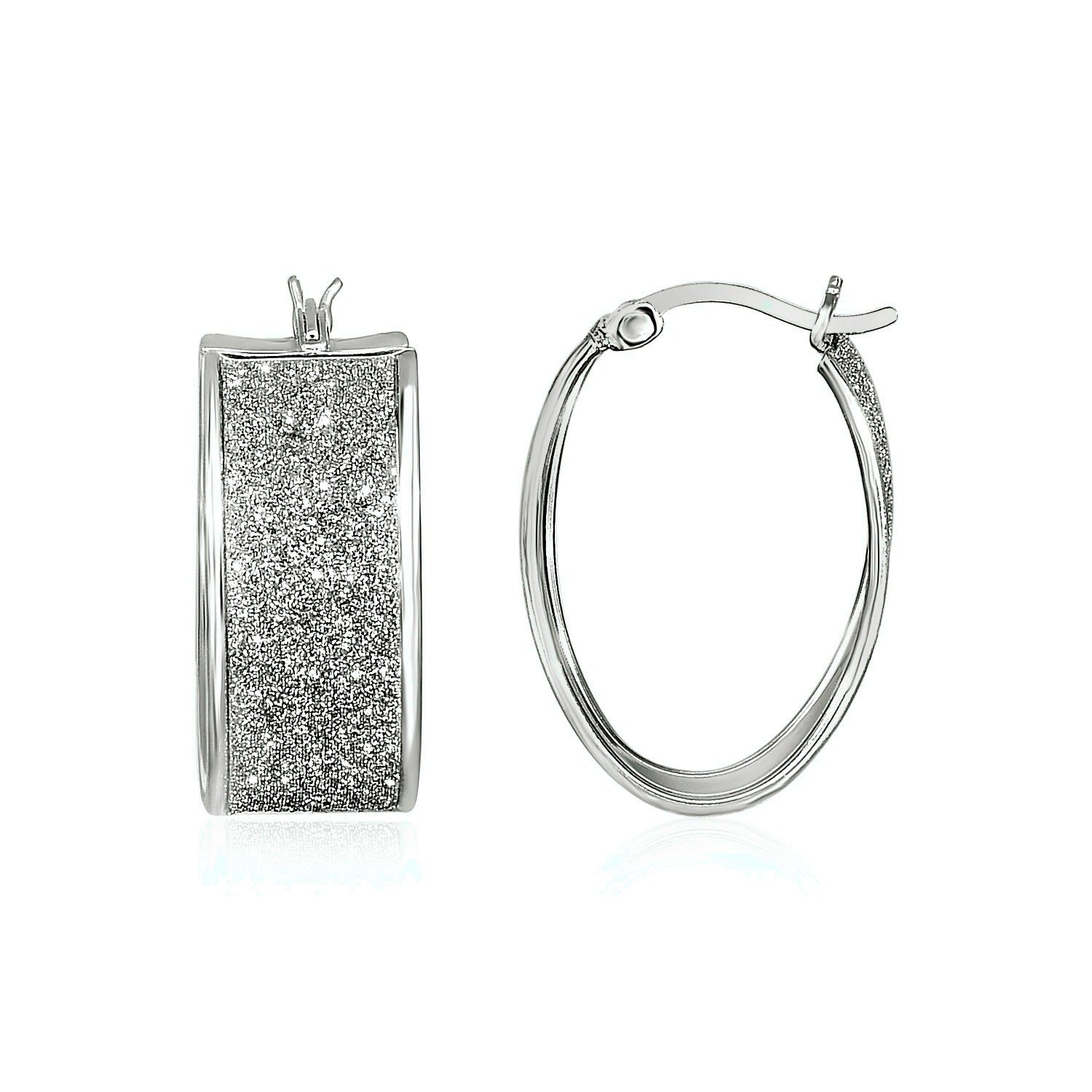 Glitter Textured Wide Oval Hoop Ohrringe in Sterling Silber