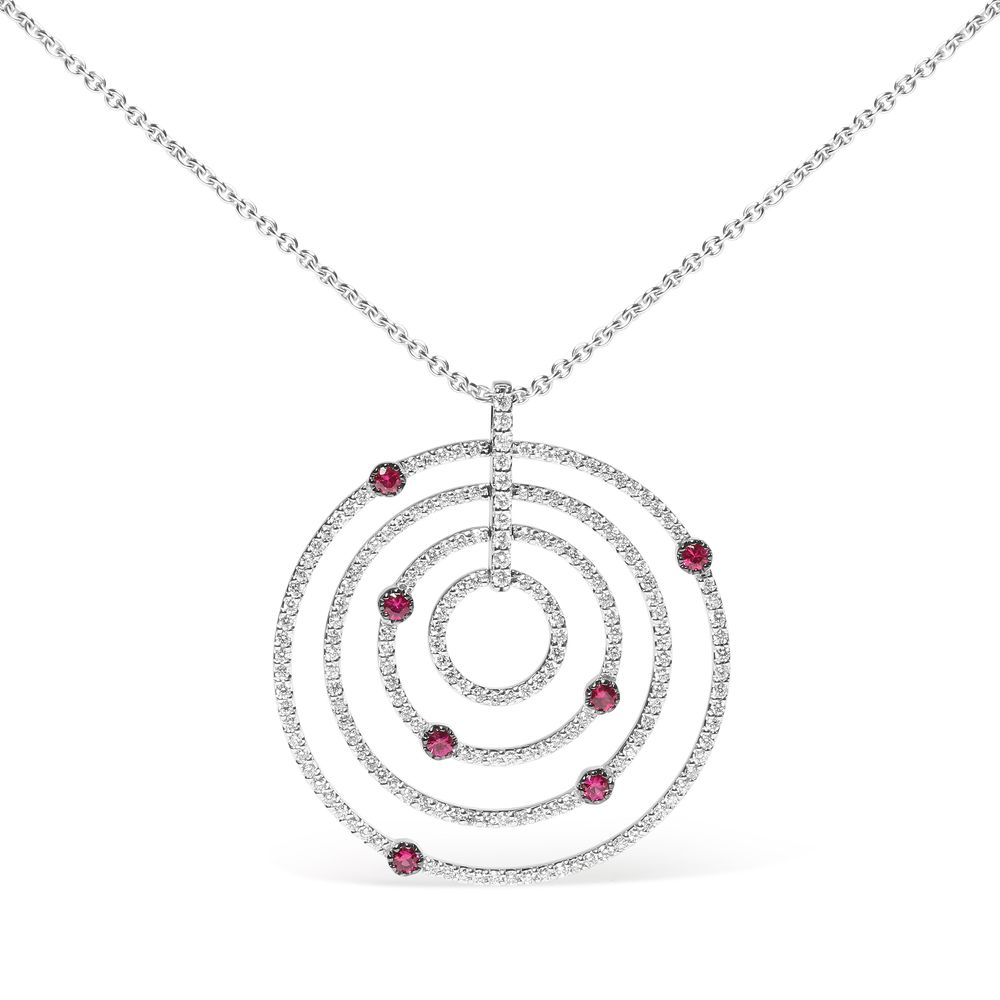 18 Karat Weißgold 2 1 / 6 Cttw Pflaster Set Diamanten und Rot Ruby Openwork Kreise 18