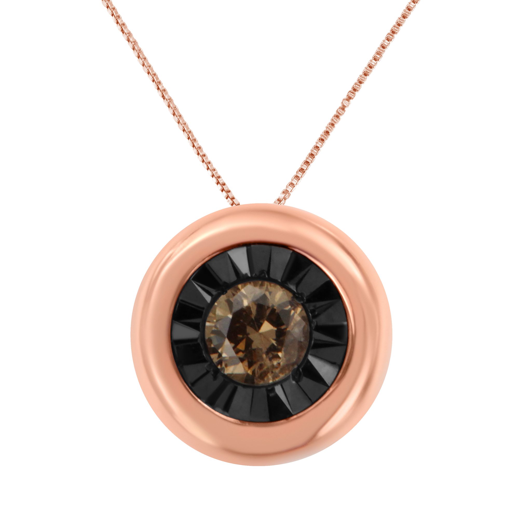 Schwarzes Rhodium über 10 Karat Rosengold 1 / 10 Karat Diamant Zwei-Ton Round Miracle-Plate Solitaire 18 'Hänger Halskette (Champagnerfarbe, I2 - I3 Klarheit)