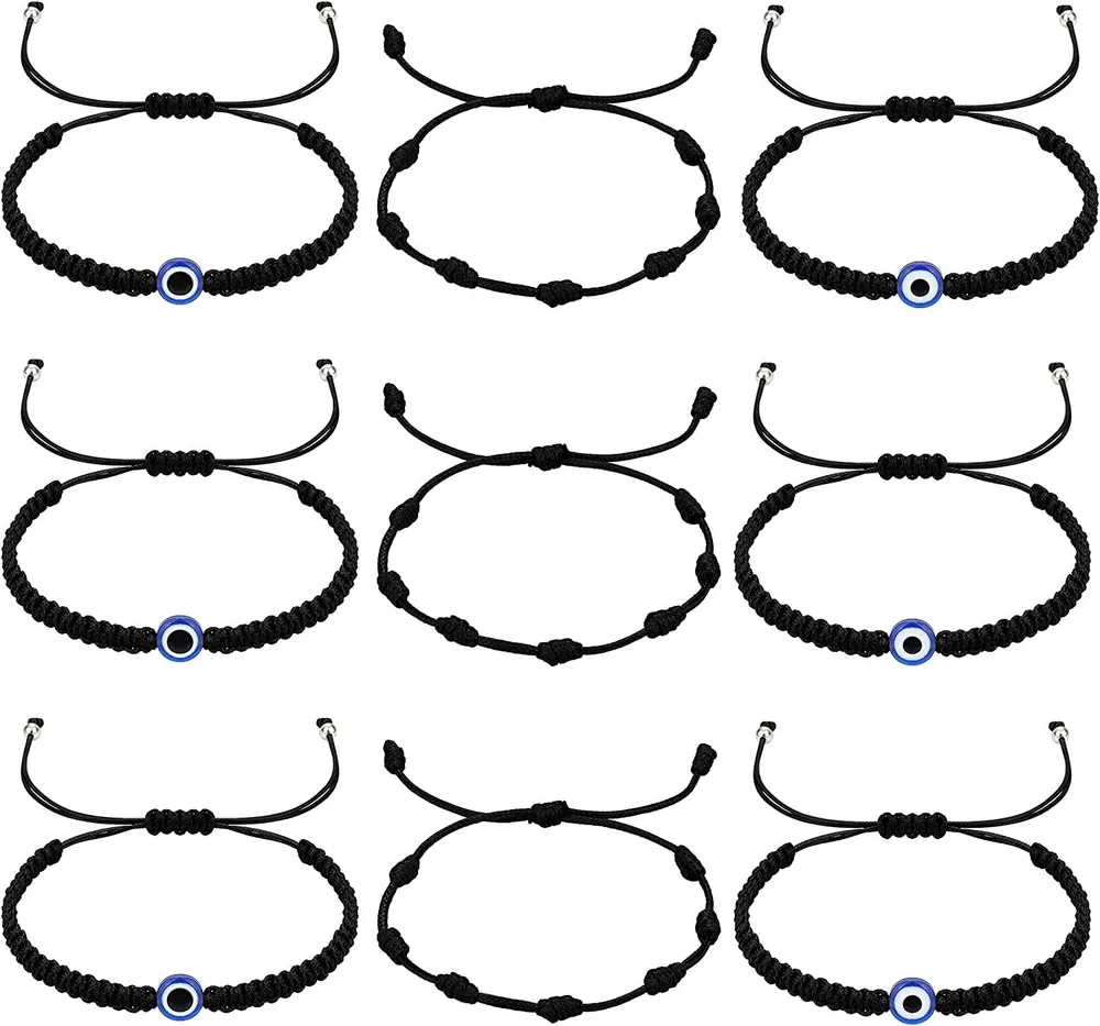 9 Stücke böse Auge Armband zum Schutz Glück Kabbala Rote Saiten Armband 7 Knoten Handgemachte Hamsa Amulett Armband für Frauen Männer einstellbar