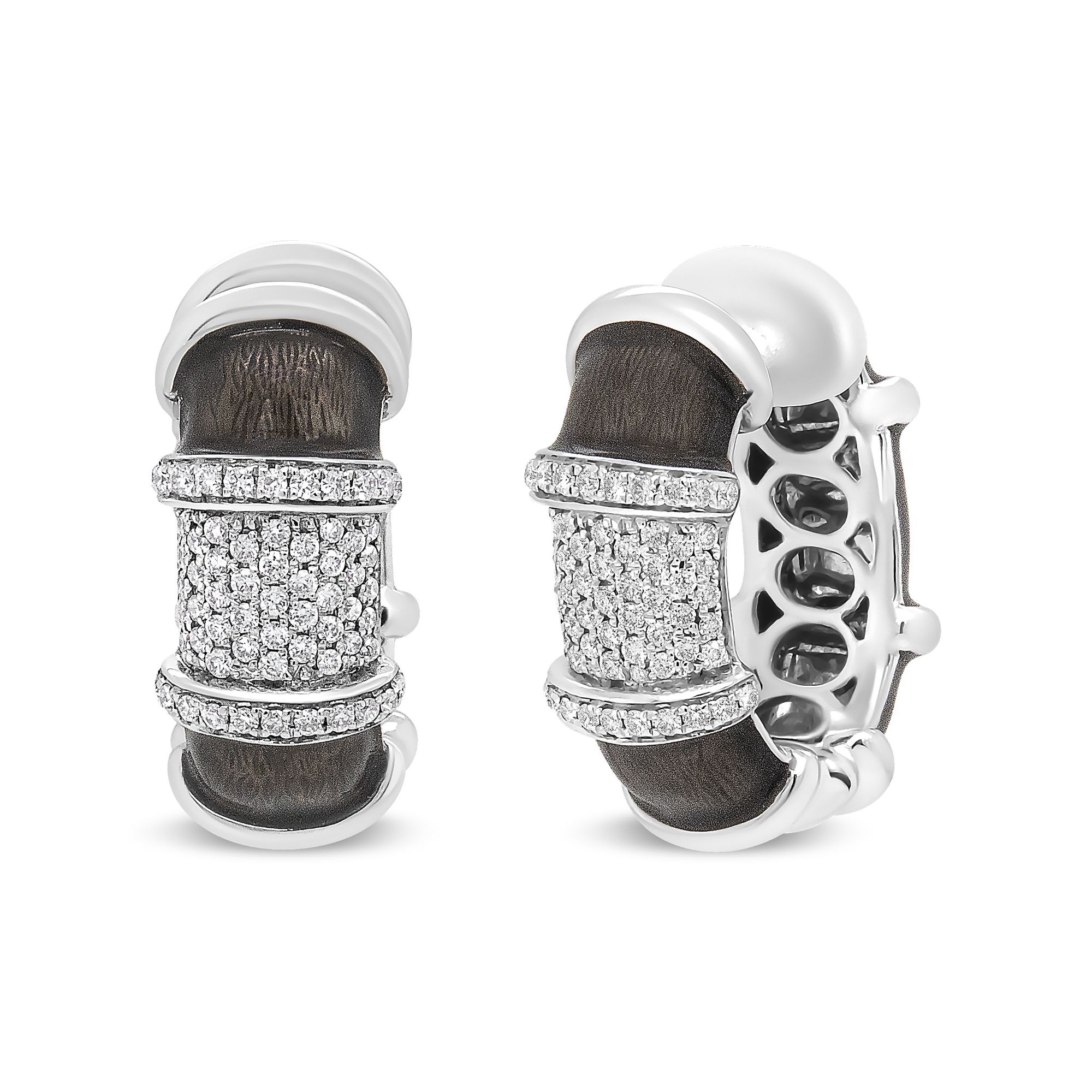 18K Weißgold Flash Plated .925 Sterling Silber Clear Graphit Grau Enamel 5 / 8 Cttw Round Diamonds Huggie Hoop Ohrringe (F-G Farbe, VS1 - VS2 Klarheit)