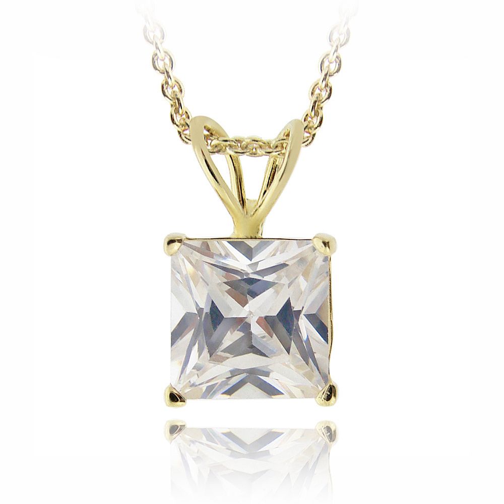 18 Karat Goldplatte 3ct CZ Quadrat Solitaire Halskette, 8mm