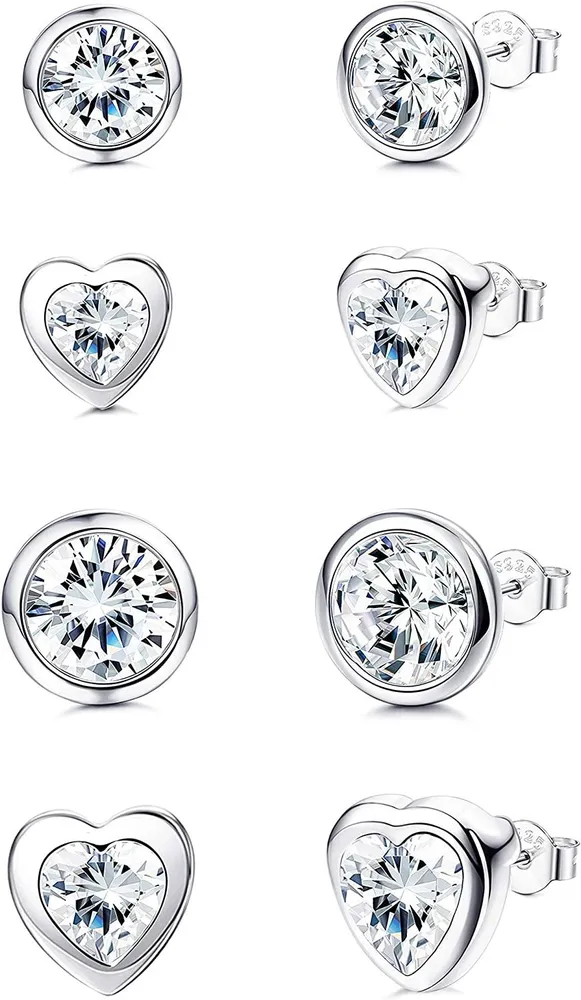 4 Paare Solid Stud Ohrringe für Frauen Männer Mädchen Herzförmig und winzig rund Kubik Zirkonia Ohrringe kleine CZ Schläfer Knorpel Tragus Ohrringe (2 / 3mm)