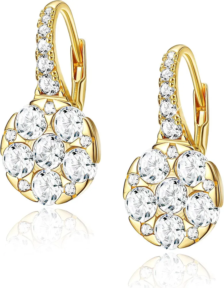 925 Sterling Cubic Zirkonia Drop Ohrringe 18K Gold Plated Round Leverback Ohrringe Simple Basic Dangle Ohrringe Für Frauen