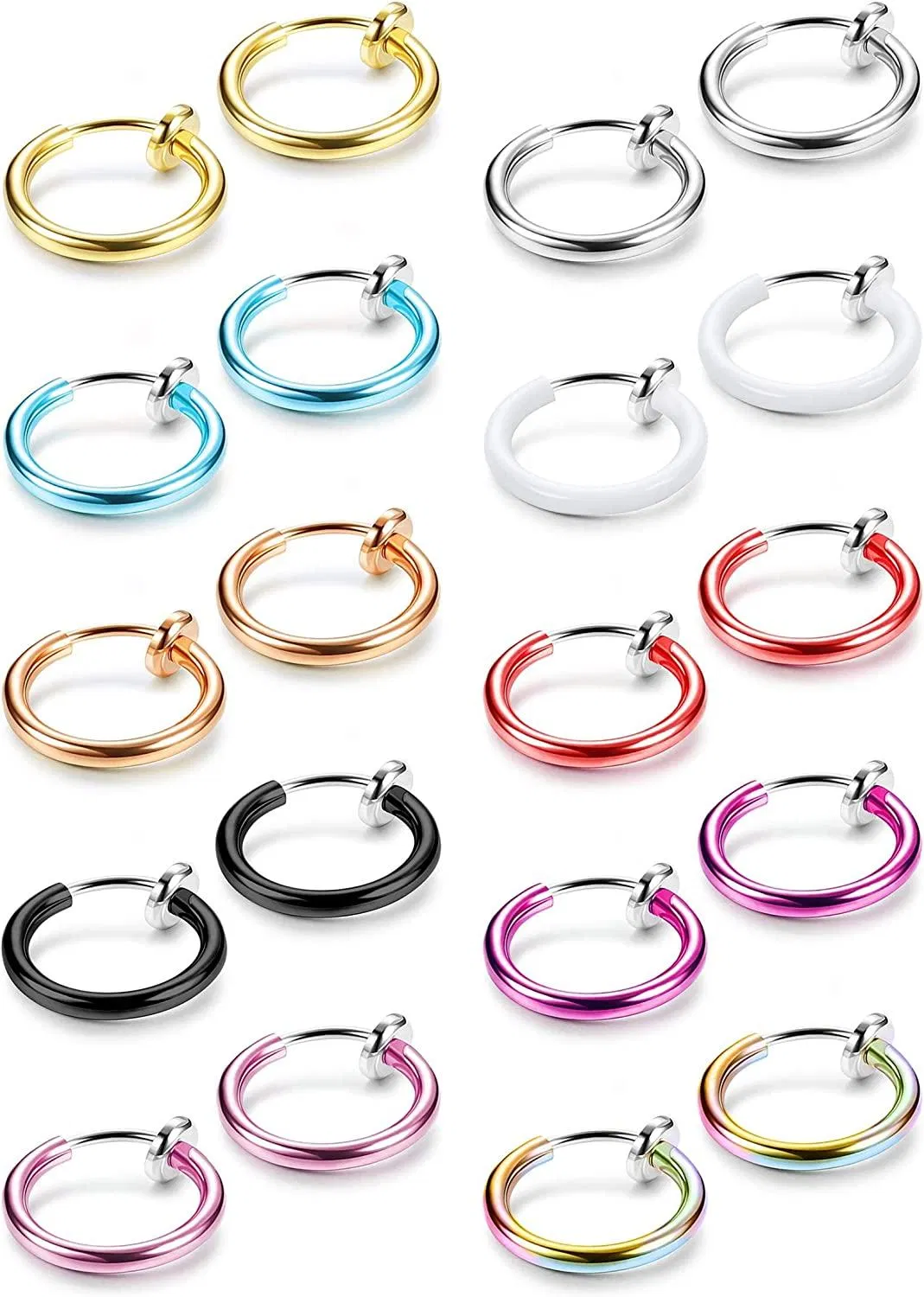 10 Paare Fake Nose Ring Hoop Face Ohrringe für Frauen Spring Septum Non Pieced Lippenringe Fake Knorpel Clip auf Ohrringe Set