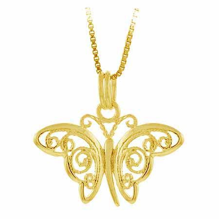 18 Karat Gold über Sterling Silber Filigree Butterfly Anhänger