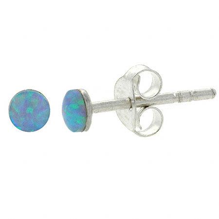 Sterling Silber 4mm rund geschaffen Blau Opal Kinder / Junior Stud Ohrringe