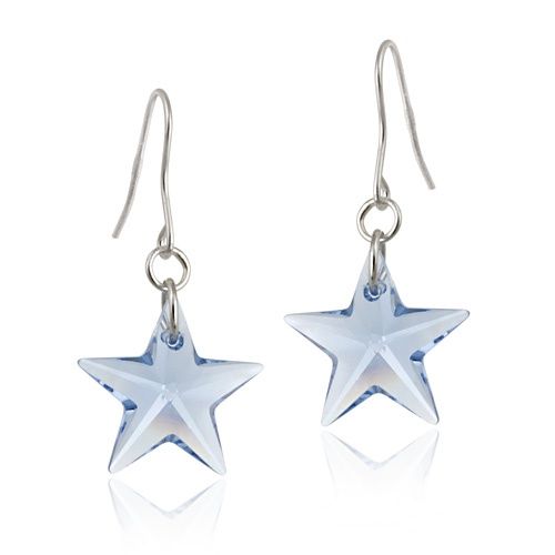 Sterling Silver Light Sapphire Swarovski Crystal Star Dangle Ohrringe