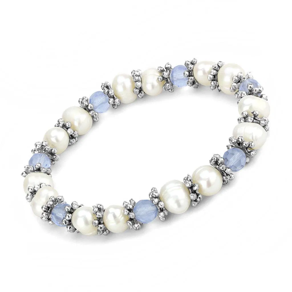LO4652 - Antike Silber-weißes Metallarmband mit synthetischer Perle in Meerblau