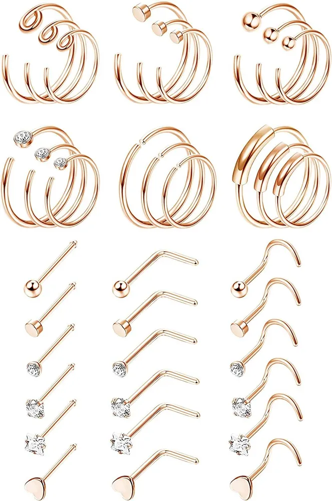 36Pcs 20G chirurgische Stud Hoop Nasenringe für Frauen Männer L Knochen-Schraube geformt CZ Tragus Knorpel Retention Labret Nasen Piercing