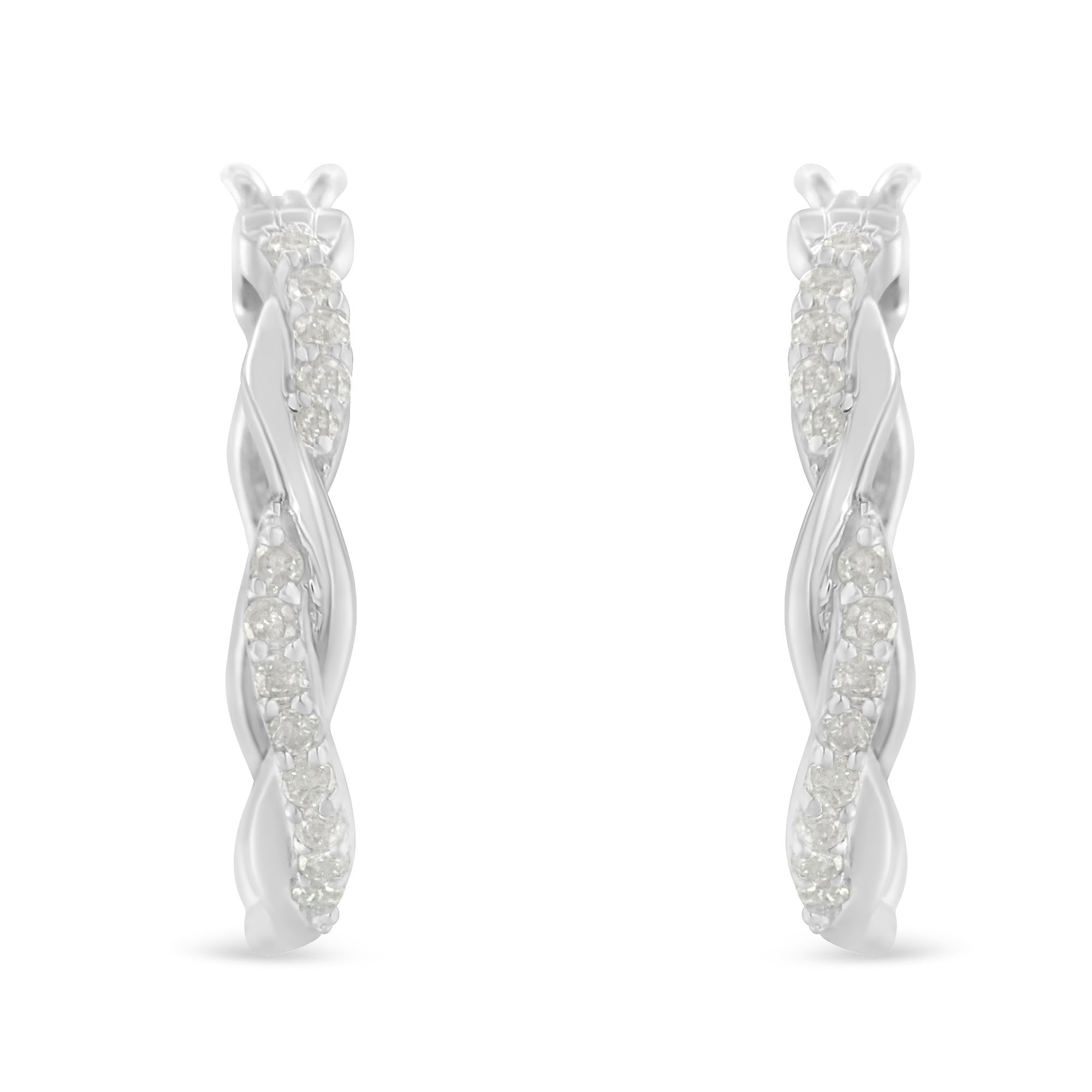.925 Sterling-Silber 1/4 cttw Pflaster Set Diamant Twisted Spiral Hoop Ohrring (I-J Farbe, I3 Klarheit)