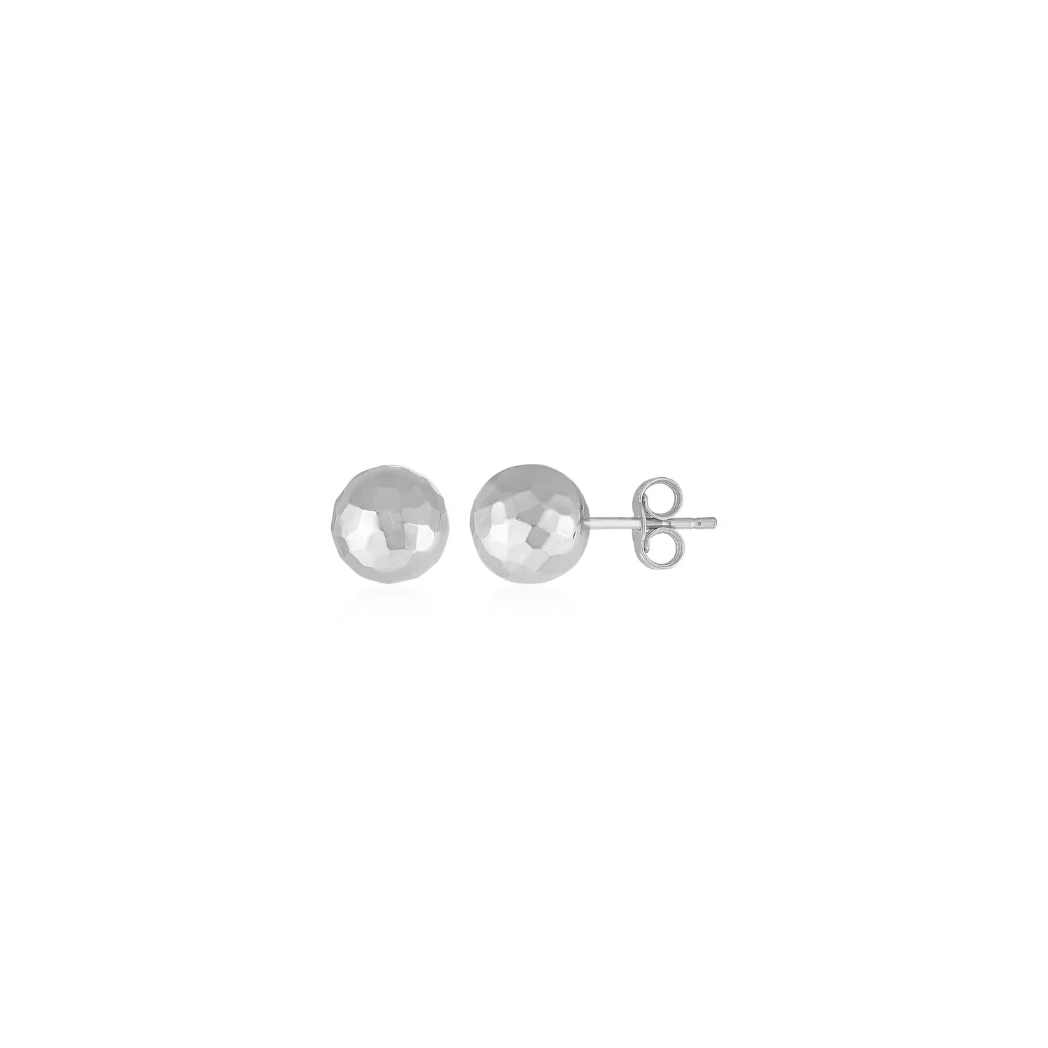 14 Karat Weißgold Ball Ohrringe mit facettenreicher Textur (7 mm)