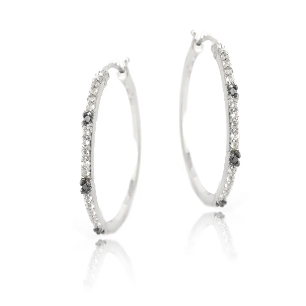 Sterling Silber .06ct Black Diamond & White Topaz Hoop Ohrringe