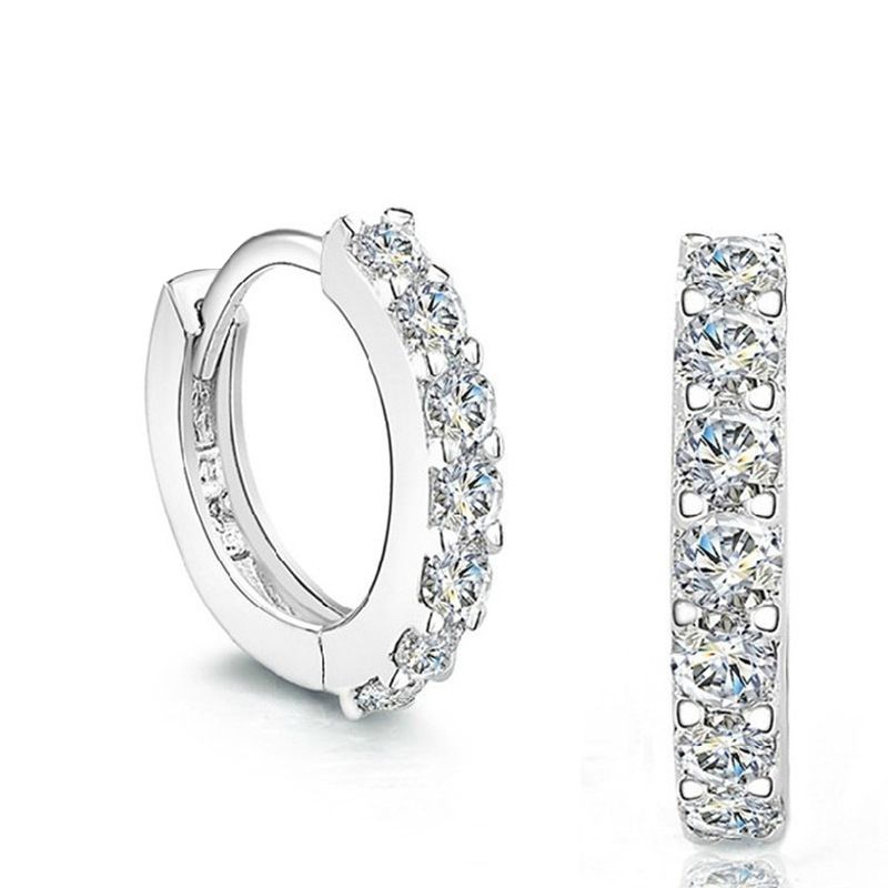 Round Ladies Huggies Hoop Ohrringe, Damen Round Diamond Single Row Huggie Ohrringe