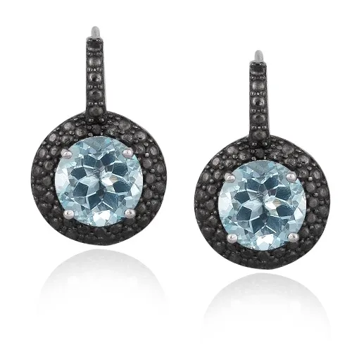 Sterling Silver 5ct Blue Topaz & Black Diamond Accent Leverback Ohrringe
