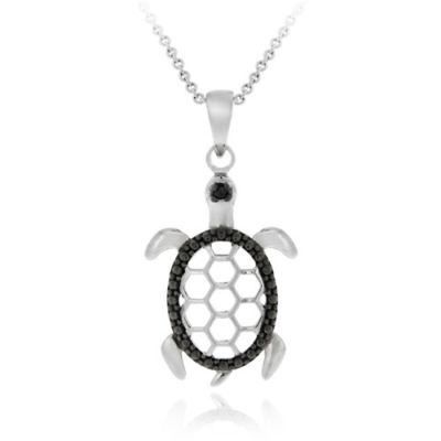 Sterling Silber Schwarz Diamant Akzent Schildkröte Filigree Anhänger