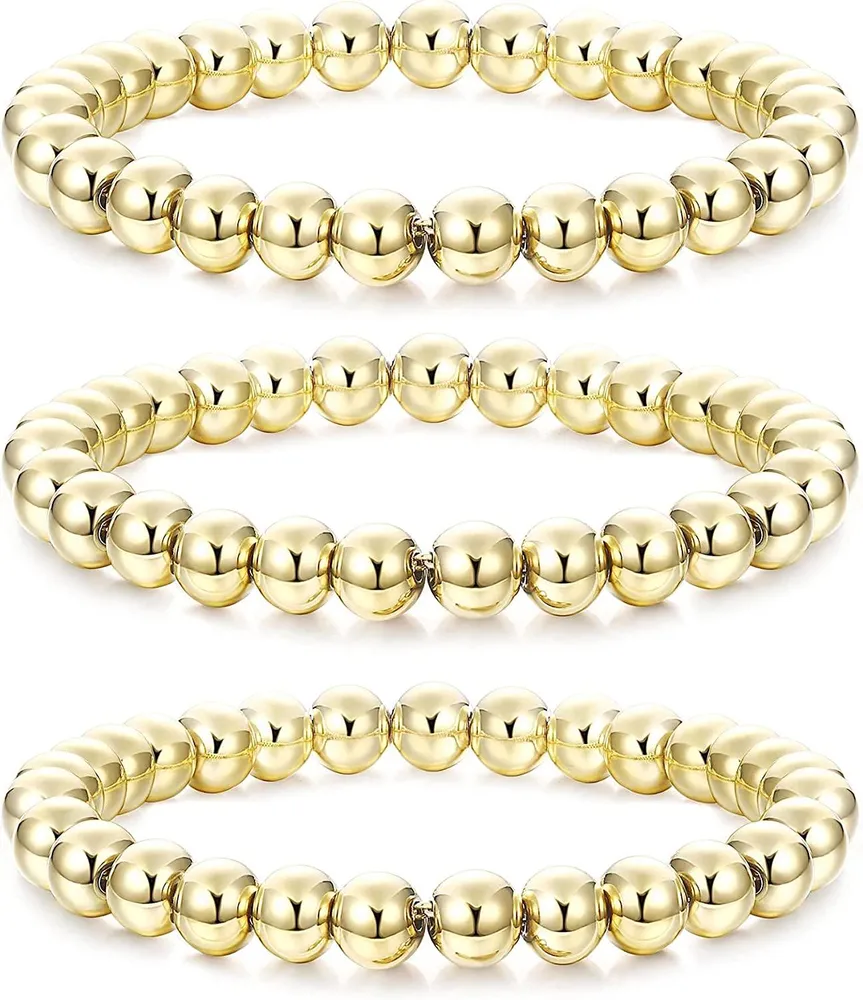 14K Gold Plated Bead Ball Armband für Frauen Handgemachte Gold Stretchable Elastische Perlen Armbänder Baublebar Armbänder