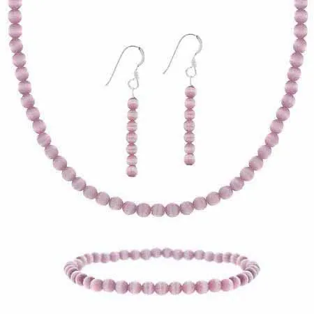 Sterling Silber 4mm Lavendel simulierte Katzen Auge Stein Perlen Perlen Dangle Haken Ohrringe Stretch Armband Halskette 15 - 19