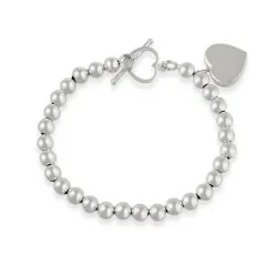 Sterling Silber Herz Charm Toggle Perlen Armband
