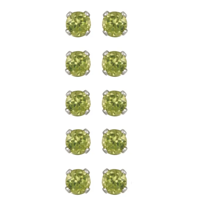 Sterling Silber 1.2ct Peridot 3mm Stud Ohrringe, Satz von 5