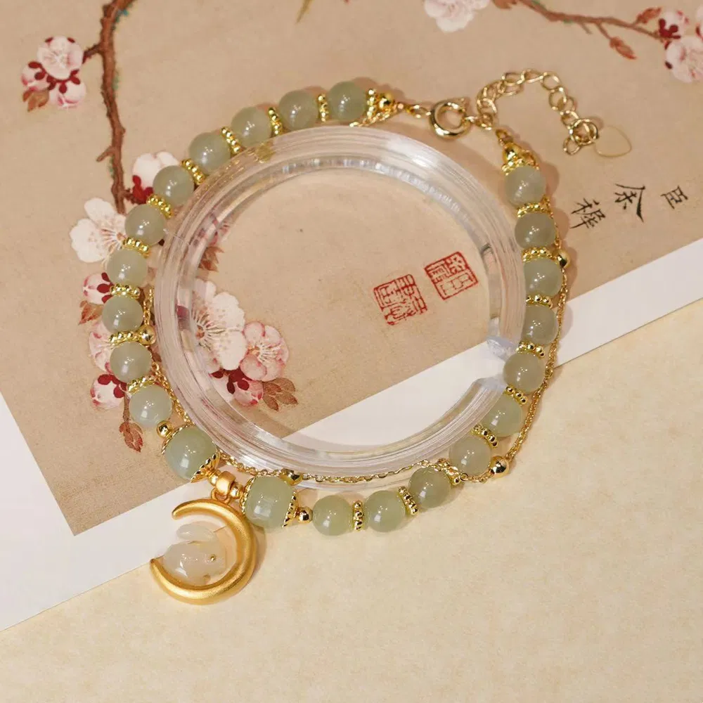 Frauen modisch natürliche Hetan Jade Kaninchen Armband