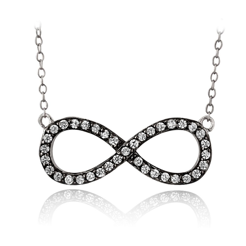 Sterling Silber Schwarz Rhodium Overlay CZ Infinity Halskette