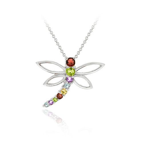 Sterling Silver Multi Color Edelstein Dragonfly Slide Anhänger