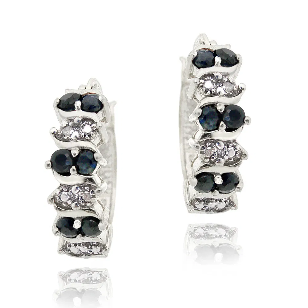 Sterling Silber Sapphire & Diamond Accent Hoop Ohrringe