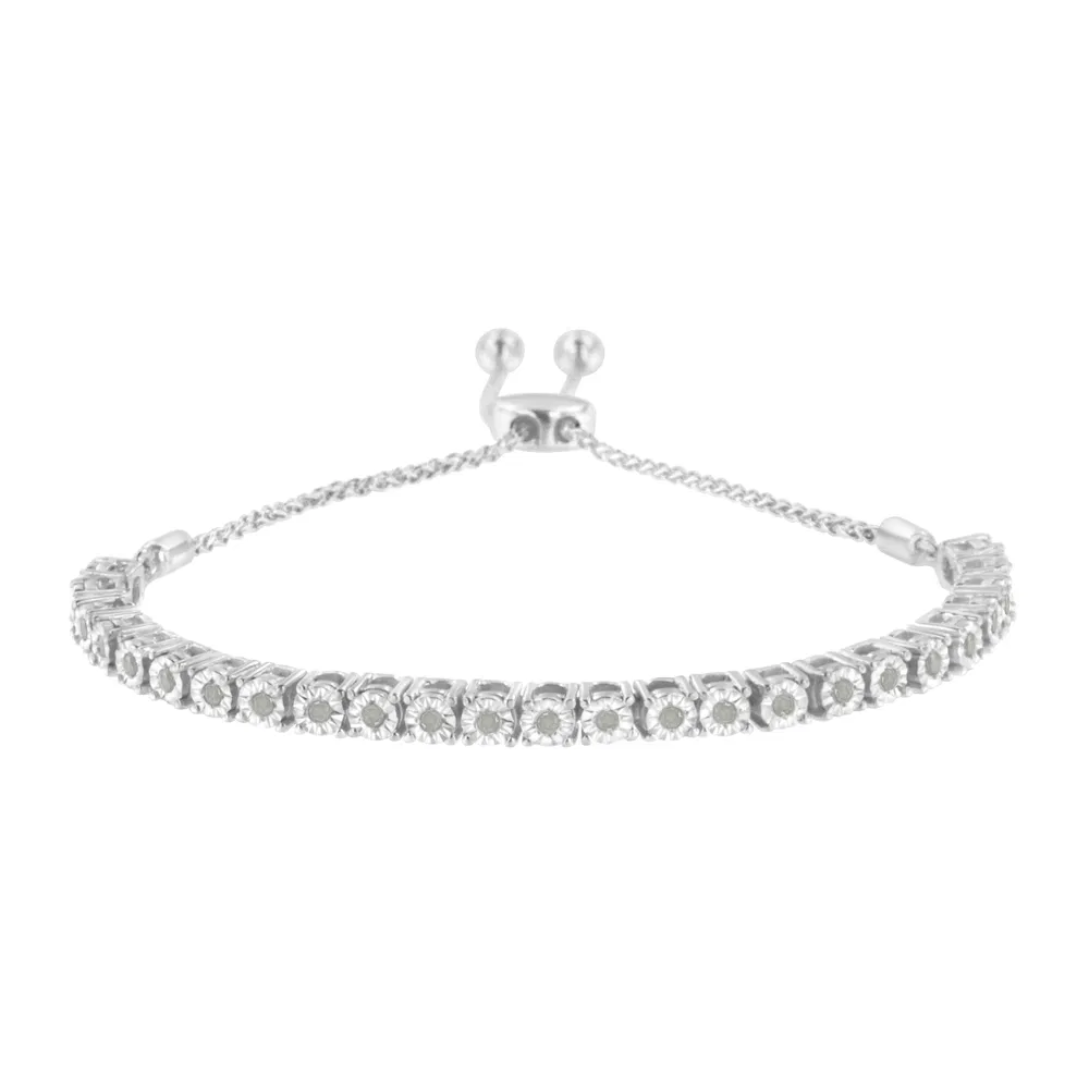.925 Sterling Silber 1 / 4 Cttw Wunder-Set Diamant 4 '-10' Einstellbares Bolo Tennis Armband (I-J Farbe, I3 Klarheit)