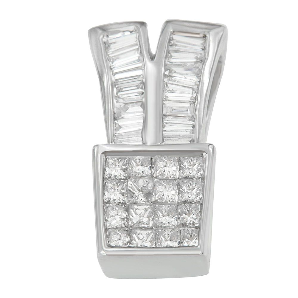 14 Karat Weißgold 1 1 / 3 cttw Prinzessin und Baguette Schneiden Diamanten funkelnde Formen Anhänger Halskette (H-I, SI1 - SI2)