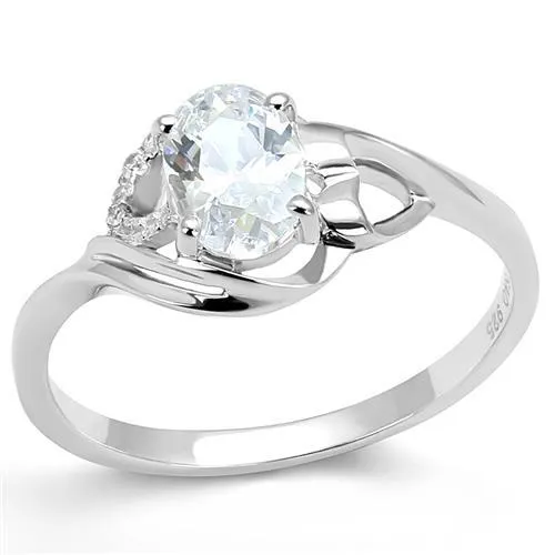 3W1388 - Rhodium 925 Sterling Silberring mit AAA-Klasse CZ in Clear