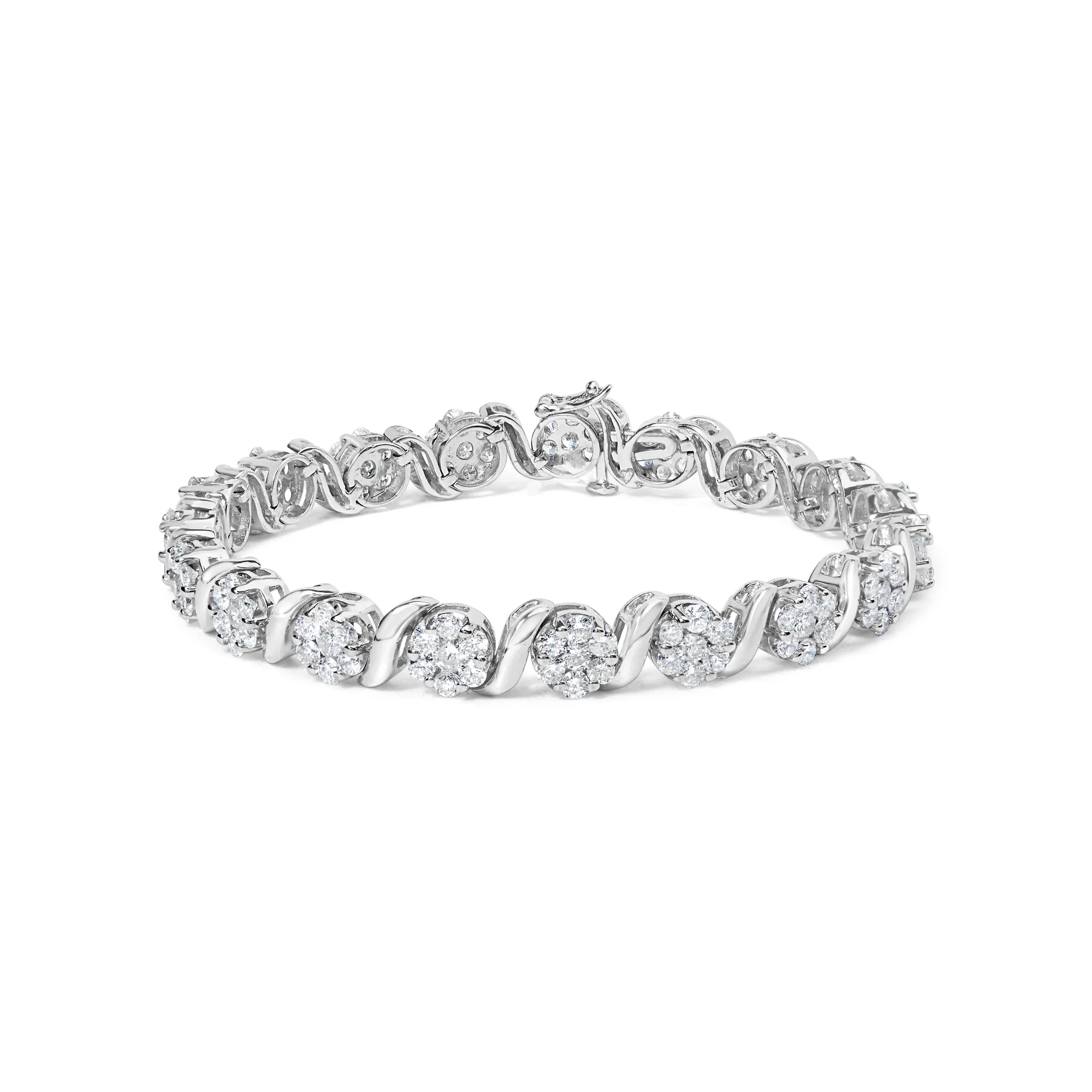 14 Karat Weißgold 7 3 / 8 Cttw Round Brilliant Diamond Floral Cluster und S Link Armband (H-I Farbe, SI2 - I1 Klarheit) - 7