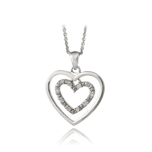 Sterling Silber 1 / 10ct Diamant Doppelherzen Halskette