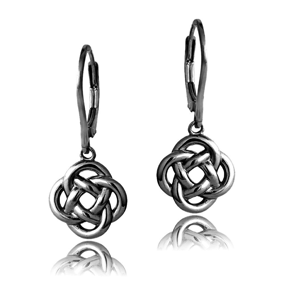 Love Knot Flower Dangle Leverback Ohrringe in schwarzem Plated Sterling Silver