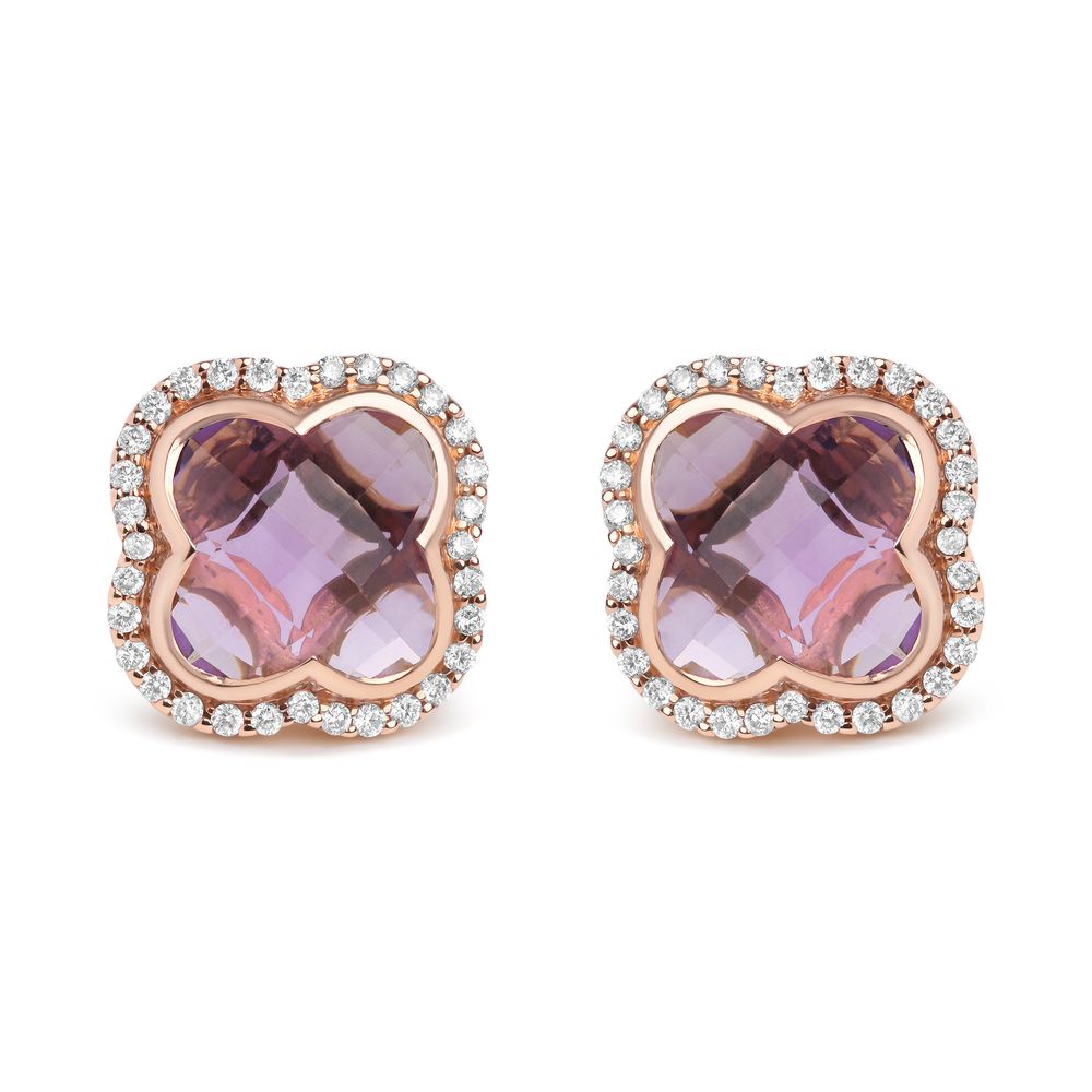 18 Karat Rose Gold 3 / 8 Cttw Diamant und 11x11mm Clover-Cut Purple Amethyst Edelstein Clover Halo Stud Ohrringe (G-H Farbe, SI1 - SI2 Klarheit)