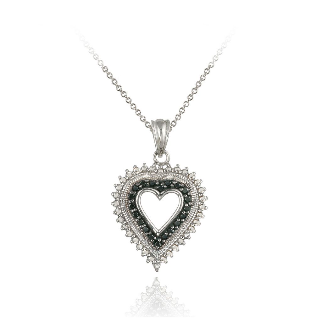Sterling Silber 1 / 5ct Schwarzer Diamant Open Heart Halskette