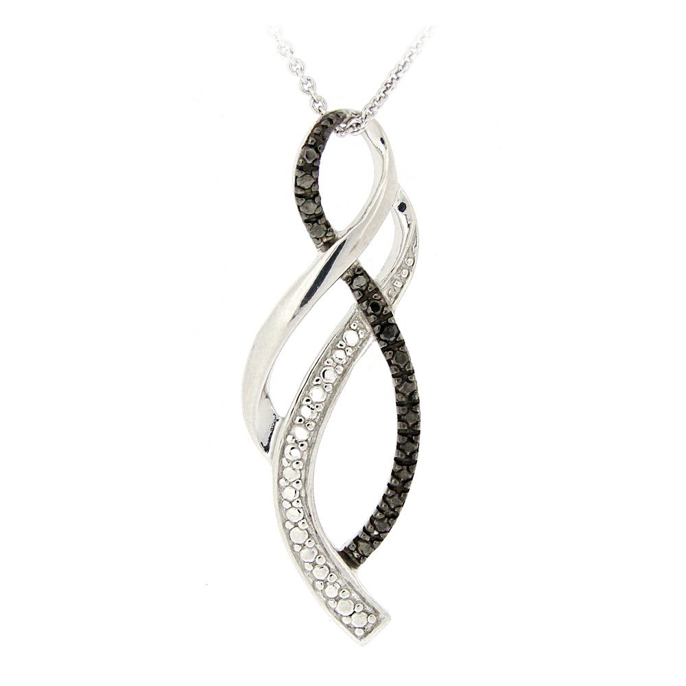 Sterling Silber Schwarz Diamant Akzent Band Twist Halskette